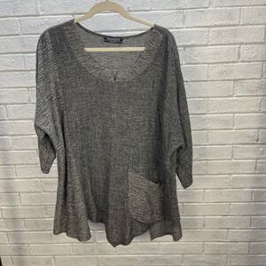 TRANSPARENTE Black Label Asymmetric Textured Tunic Top Womens One Size Lagenlook